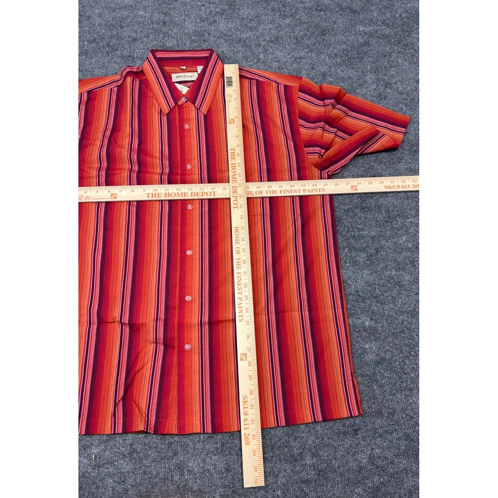 Vintage Whatzup Men's Striped Short Sleeve‎ Button Down Shirt Orange Red Size XL - Picture 8 of 8